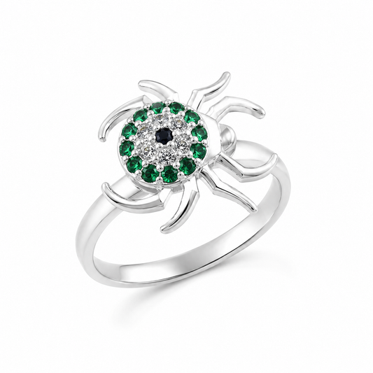 Emerald Eye Spider Silver Ring –  Ring for Women