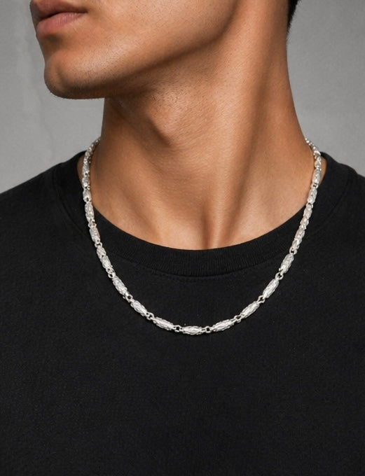 Textured Rope Link Silver Chain – 20% Silver Designer Necklace for Men & Women
